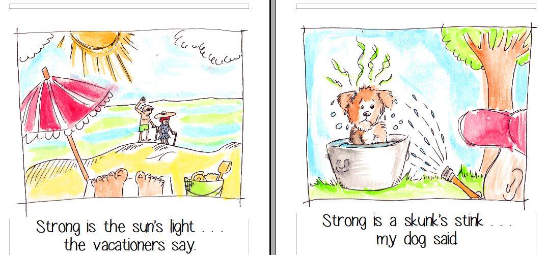 inside the children's book are pages that describe what strong is