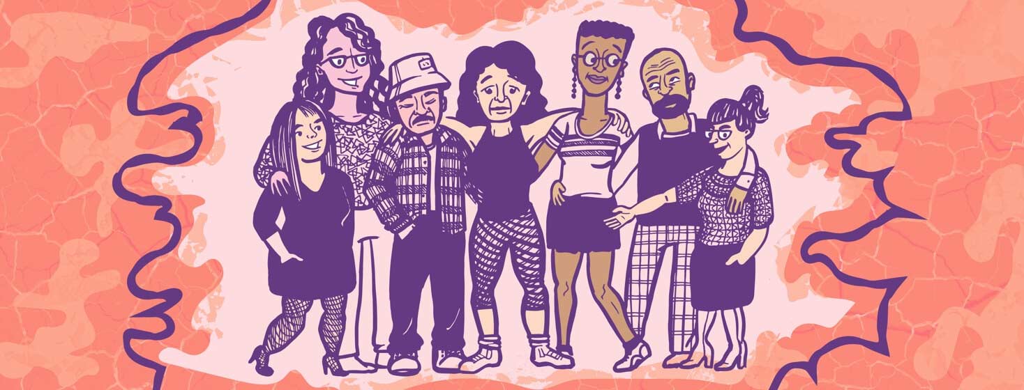 A group of people with their arms around each other