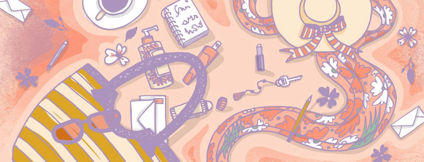 a bag spilled out with skincare products and other personal items