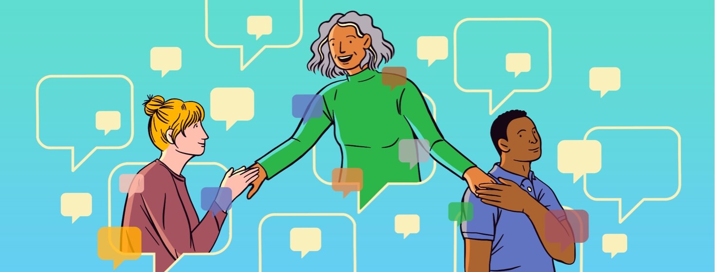 alt=people connecting through individual speech bubbles